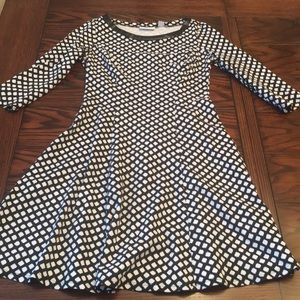 black and white leather lined neck dress